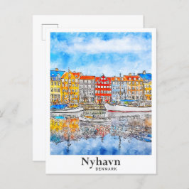Nyhavn Denmark Watercolor Hand Drawn Postkarte