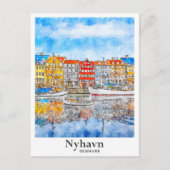 Nyhavn Denmark Watercolor Hand Drawn Postkarte (Vorderseite)
