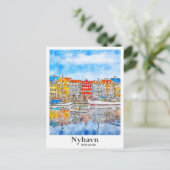 Nyhavn Denmark Watercolor Hand Drawn Postkarte (Stehend Vorderseite)