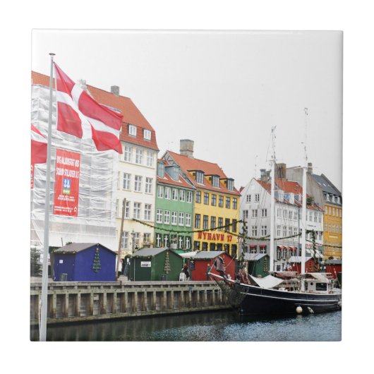 Nyhavn Kanal in Kopenhagen, Danmark Fliese (Vorderseite)