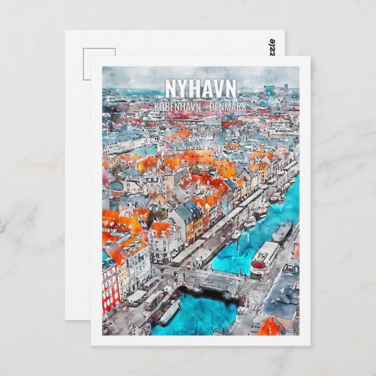 Nyhavn Kobenhavn Dänemark Travel Place Watercolor Postkarte (Vorne/Hinten)