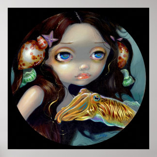 Nymph mit Cuttlefish ART PRINT Meerjungfantasie Poster