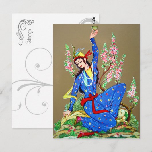 Nymph mit Tasse Postkarte (Vorne/Hinten)