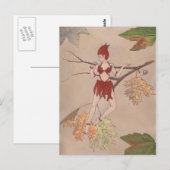 Nymphe aus Holz mit Blätter Postkarte (Vorne/Hinten)
