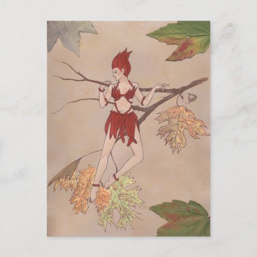Nymphe aus Holz mit Blätter Postkarte (Vorderseite)