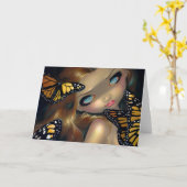 "Nymphe mit Monarch-" Gruß Karte (Gelbe Blume)