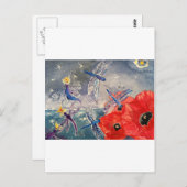 Nymphen und Dragonfly Wasserfarbenmalerei Postkarte (Vorne/Hinten)