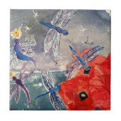 Nymphen und Libellen-Aquarell-Malerei Fliese (Vorderseite)