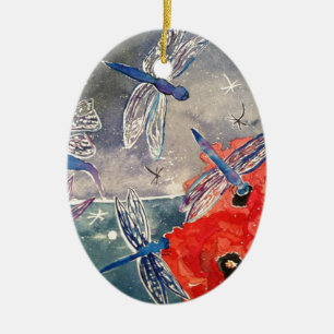 Nymphen und Libellen-Aquarell-Malerei Keramikornament