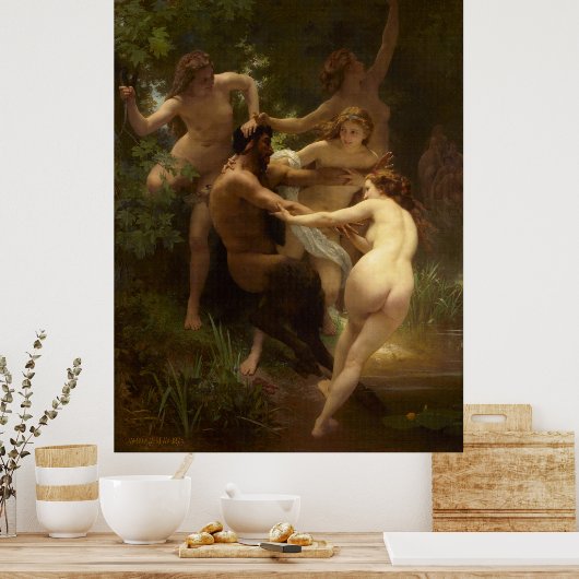Nymphen und Satyr von William-Adolphe Bouguereau Poster (Küche)