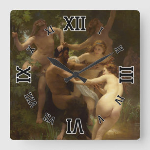Nymphen und Satyr von William-Adolphe Bouguereau Quadratische Wanduhr