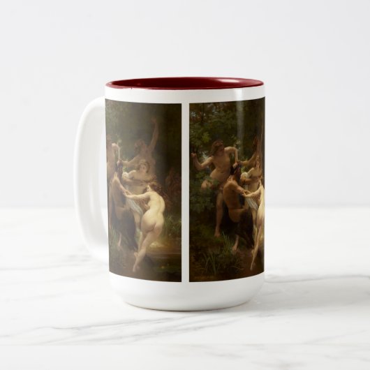 Nymphen und Satyr von William-Adolphe Bouguereau Zweifarbige Tasse (Vorderseite Links)