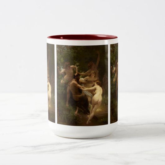 Nymphen und Satyr von William-Adolphe Bouguereau Zweifarbige Tasse (Mittel)