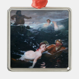 Nymphen und Satyren spielen in den Wellen Ornament Aus Metall