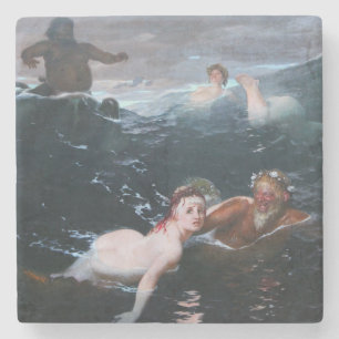 Nymphen und Satyrs Schwimmen in den Wellen Steinuntersetzer