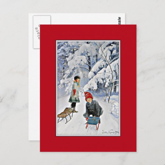 Nystrom - Kinder im Schnee, 1910 Postkarte (Vorne/Hinten)