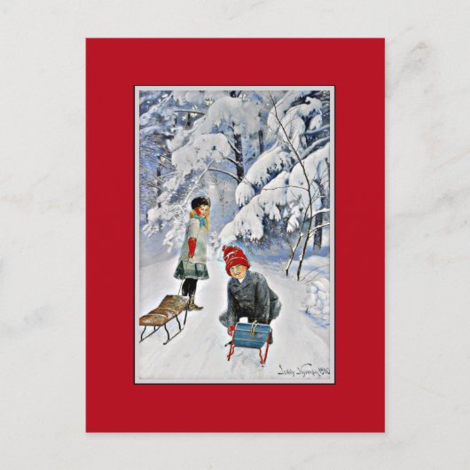 Nystrom - Kinder im Schnee, 1910 Postkarte (Vorderseite)