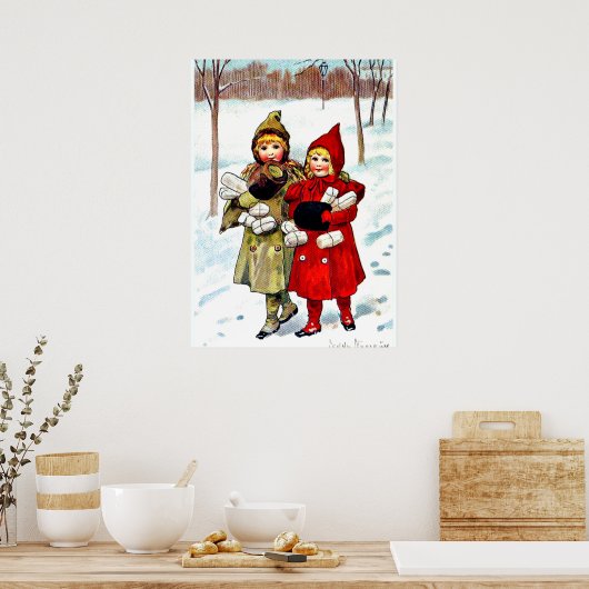 Nystrom - Kinder im Schnee (1), Kunst Poster (Küche)