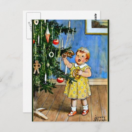 Nystrom - Mädchen am Weihnachtsbaum, Vintag Postkarte (Vorne/Hinten)
