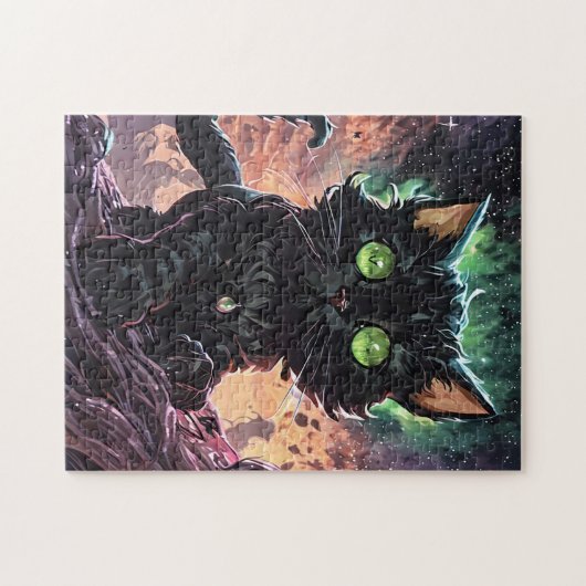 Nyx the Void Whisperer - Mystical Black Cat Art wi Puzzle (Horizontal)