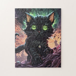 Nyx the Void Whisperer - Mystical Black Cat Art wi Puzzle