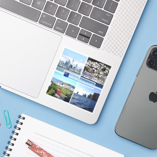 NZ Auckland Skyline - Wellington panorama - Aufkleber (Laptop mit iPhone)