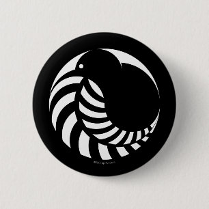 NZ Kiwi/silberner Farn-Emblem Button