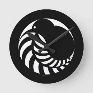 NZ Kiwi / Silver Fern Emblem Runde Wanduhr