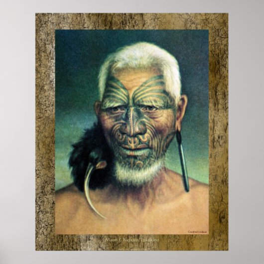 NZ Maori Chieftain Tukukino von Gottfried Lindauer Poster (Vorne)