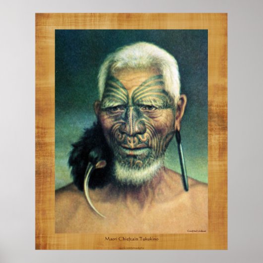 NZ Maori Chieftain Tukukino von Gottfried Lindauer Poster (Vorne)