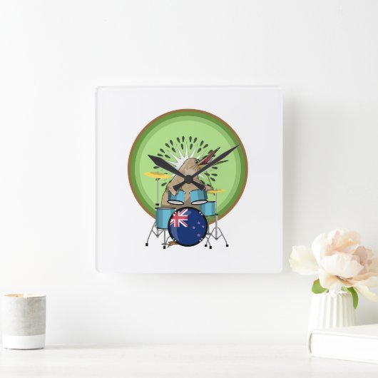 NZ Music Kiwi drumming Quadratische Wanduhr (Zuhause)