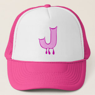 Ō" Bleeding's Teeth-Initial-J Trucker Hat" ╝ Truckerkappe