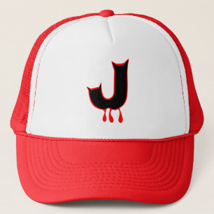Ō" Bleeding's Teeth-Initial-J Trucker Hat" ╝ Truckerkappe