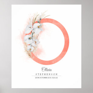 O Buchstabe Monogramm Weiße Orchideen und Pampasgr Poster