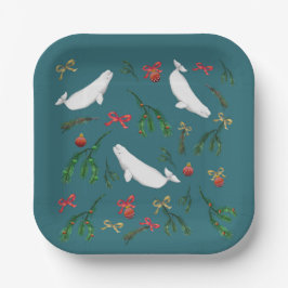 O Christmas Beluga Whale Illustration Holiday Pappteller