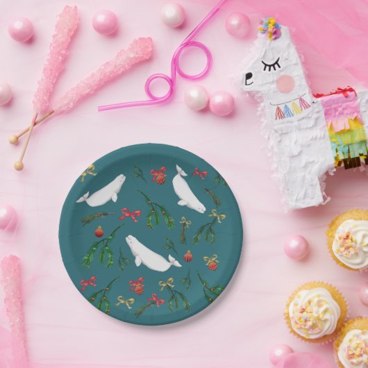 O Christmas Beluga Whale Illustration Holiday Pappteller (Party)