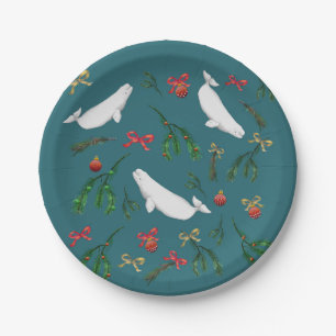 O Christmas Beluga Whale Illustration Holiday Pappteller