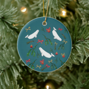 O Christmas Beluga Whale Illustration Muster Keramik Ornament