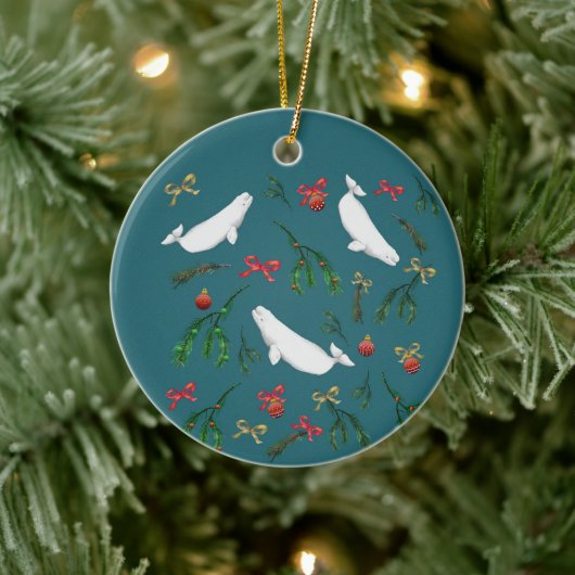 O Christmas Beluga Whale Illustration Muster Keramik Ornament (Baum)