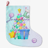 O Christmas Whimsey Folk Art Großer Weihnachtsstrumpf (Vorderseite)