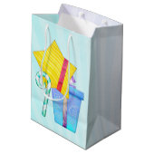 O Christmas Whimsey Folk Art Mittlere Geschenktüte (Rückseite Schrägansicht)