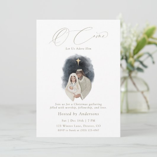 O Come Let Us Adore Him Christmas Invitation Einladung (Stehend Vorderseite)
