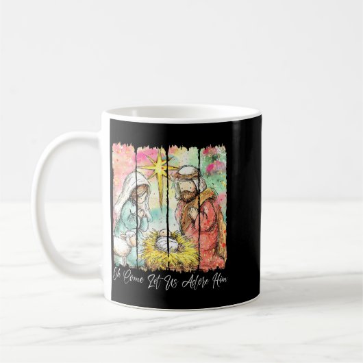 O Come Let Us Adore Him Jesus Christian Christmas  Kaffeetasse (Links)