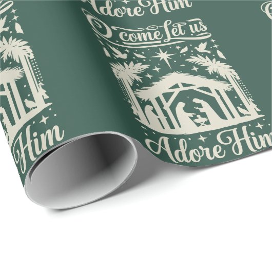 O Come Let Us Adore Him Nativity Scene Christian Geschenkpapier (Rolleneckpunkt)