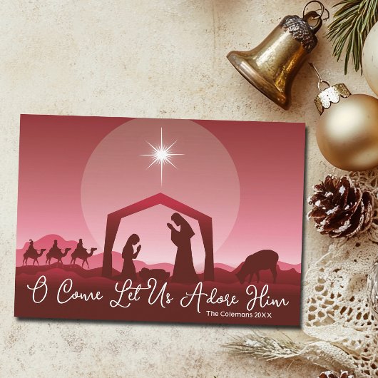 O Come Let Us Adore Him Nativity Scene Christmas Feiertagskarte