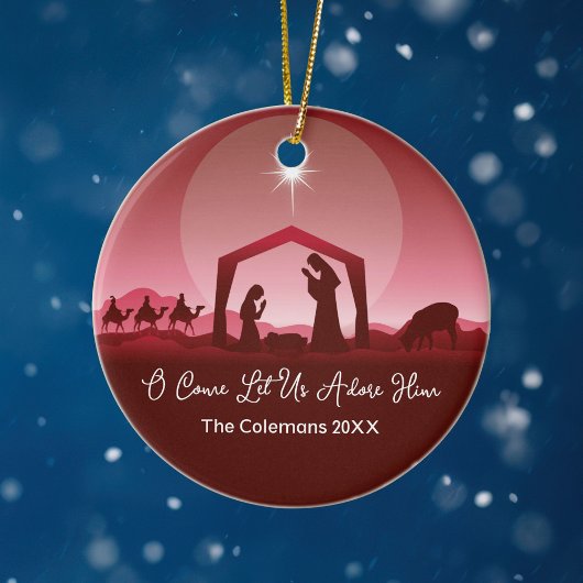 O Come Let Us Adore Him Nativity Scene Christmas Keramik Ornament