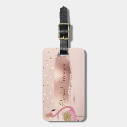 o Confetti, Rose Gold Pinselstriche Rosa Flamingos Gepäckanhänger (Vorderseite vertikal)