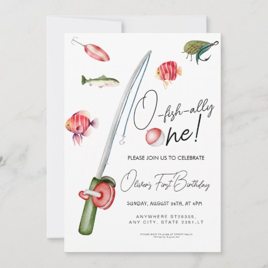 o Fisch allein 1. Geburtstag Einladung (Vorderseite)