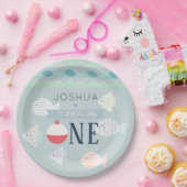 O-Fisch-alleinfischen Türkisjunge zum Geburtstag Pappteller (Party)