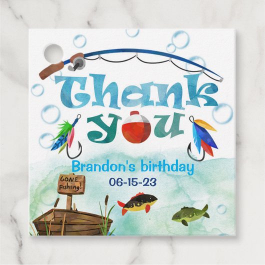 O-Fisch, Gone Fishing, Little Fisherman Party Geschenkanhänger (Vorderseite)